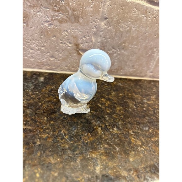 Fenton Art Glass Duck French White Opalescent to Clear Glass Etched Logo EUC - Picture 3 of 8